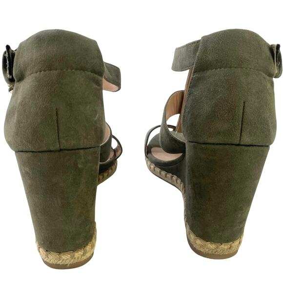 Merona Womens Open Toe Faux Suede 4" Wedge Olive Green Gold Buckle Strappy S 9 - Picture 8 of 12